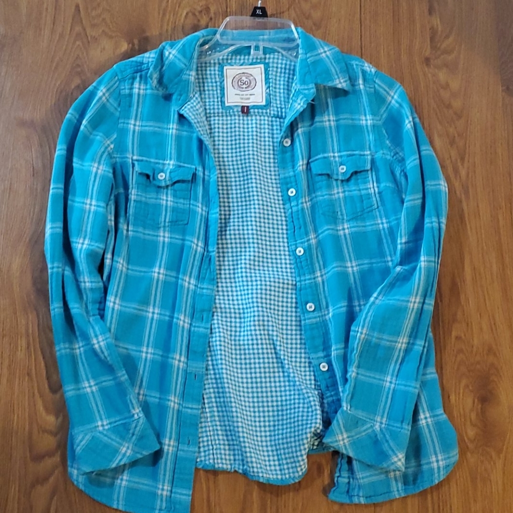 Blue and White Long Sleeve Flannel